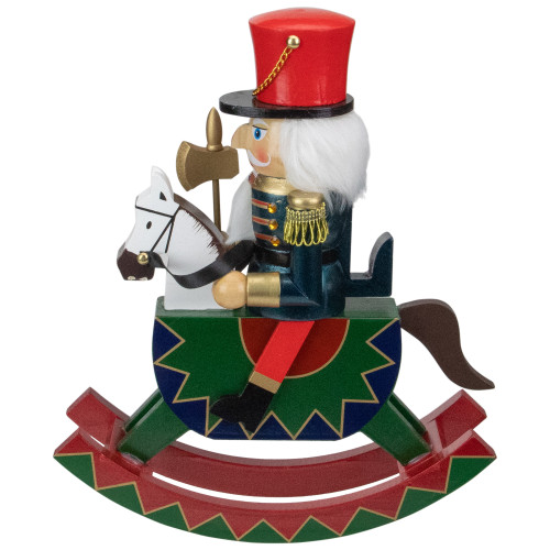 11.5 Red and Blue Christmas Nutcracker Soldier on Rocking Horse