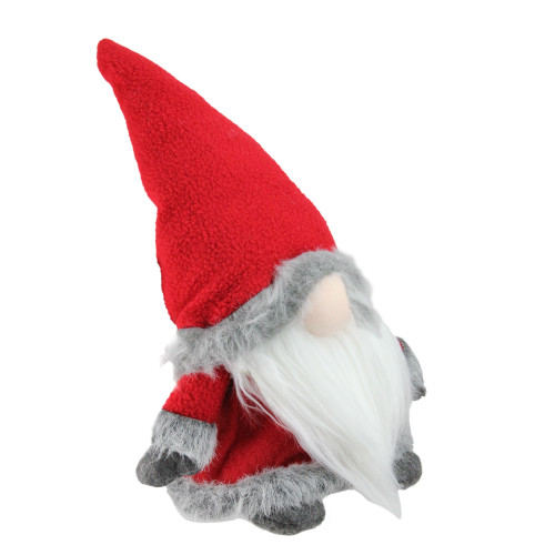 13" Red and Gray Sitting Santa Christmas Gnome with Faux Fur Trim