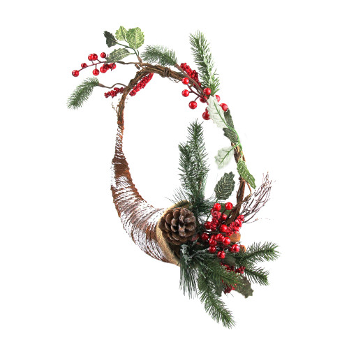 Frosted Cornucopia Artificial Christmas Wreath - 14-Inch, Unlit