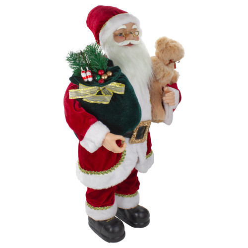 2' Standing Santa Christmas Figure with a Plush Bear