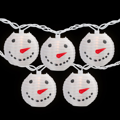 10-Count White Snowman Paper Lantern Christmas Lights, 8.5ft White Wire