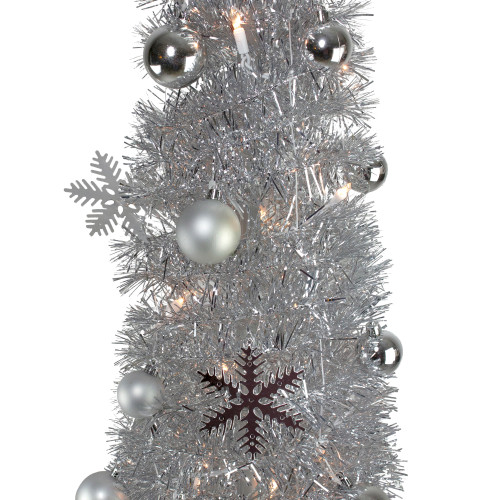 6' Pre-Lit Silver Pre-Decorated Pop-Up Artificial Christmas Tree