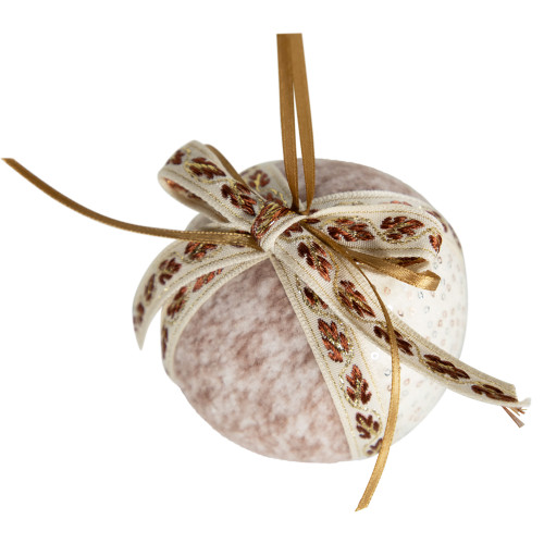 Embroidered Leaves Christmas Ball Ornaments - 3" - Cream - Set of 6