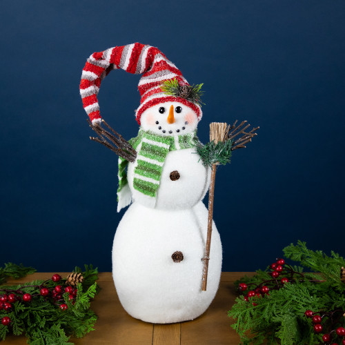 Glittered Snowman with Broom Christmas Figure - 14"