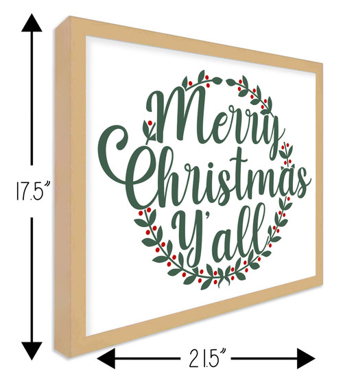 Merry Christmas Y'all 17.5" x 21.5" Framed Christmas Wall Decor Art Print Sign Poster in a Natural Wooden Frame with UV Acrylic and Hangers