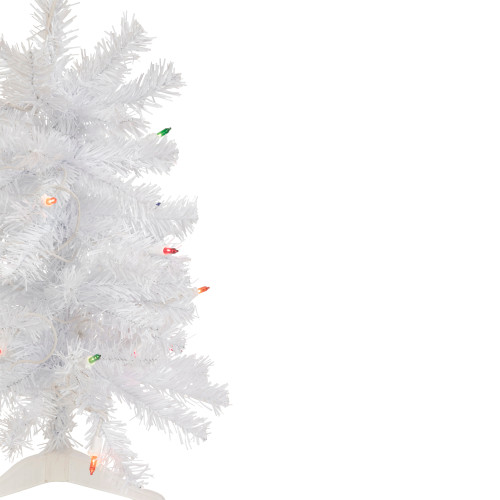 2' Lighted Woodbury White Pine Slim Artificial Christmas Tree, Multi Lights