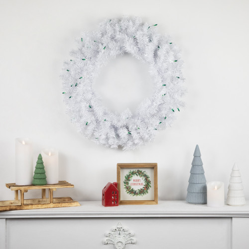 Pre-Lit Woodbury White Pine Artificial Christmas Wreath, 24-Inch, Green Lights