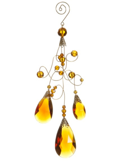 9.75" Amber and Gold Faceted Beads Christmas Teardrop Ornament