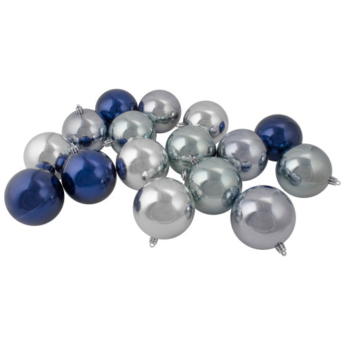 32ct Silver and Blue Shatterproof 2-Finish Christmas Ball Ornaments 3.25" (80mm)