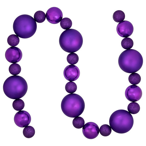 6' Purple Shatterproof Ball 3-Finish Christmas Garland
