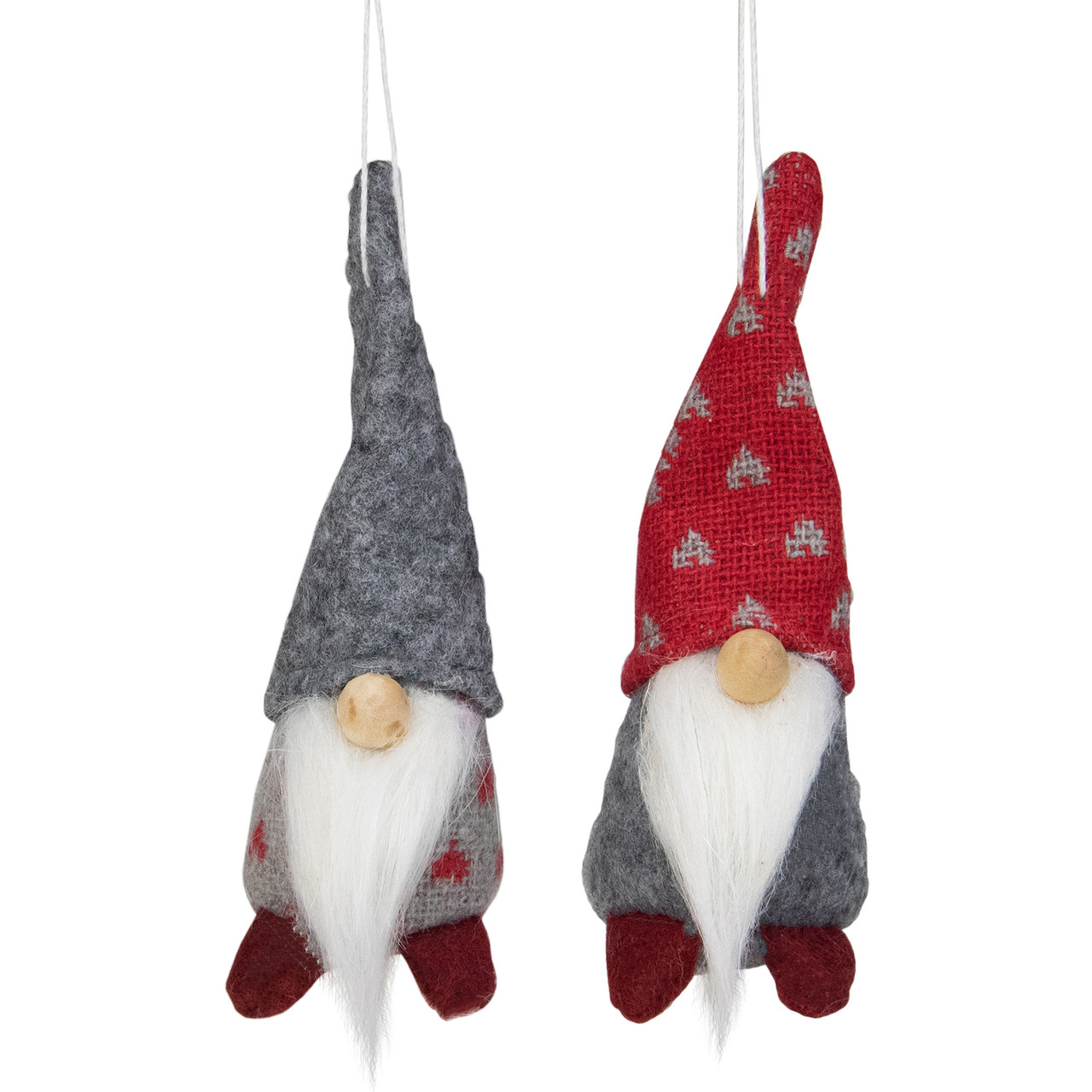Set of 2 Gray and Red Santa Gnomes Christmas Ornaments 4.25"
