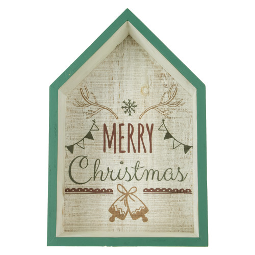 11.75" Green Merry Christmas 3-D House Wall Sign