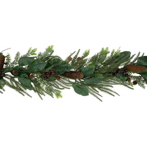 6' Mixed Foliage with Pine Cones and Berries Christmas Garland, Unlit