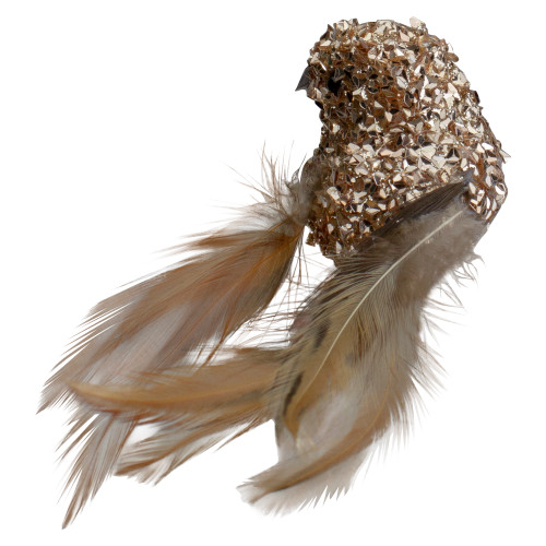 Left-Facing Sequin Bird Clip-on Christmas Ornament - 5.5" - Champagne Gold