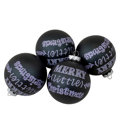 4ct Matte Black Merry Little Christmas Glass Ball Ornaments 2.5-Inch (65mm)