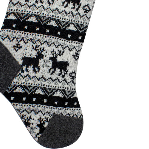 21" Black, Gray and White Rustic Lodge Knit Christmas Stocking with High Pile Fleece Cuff