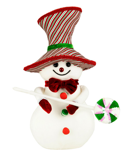 Snowman with Sequin Lollipop and Striped Hat Christmas Decoration - 15"