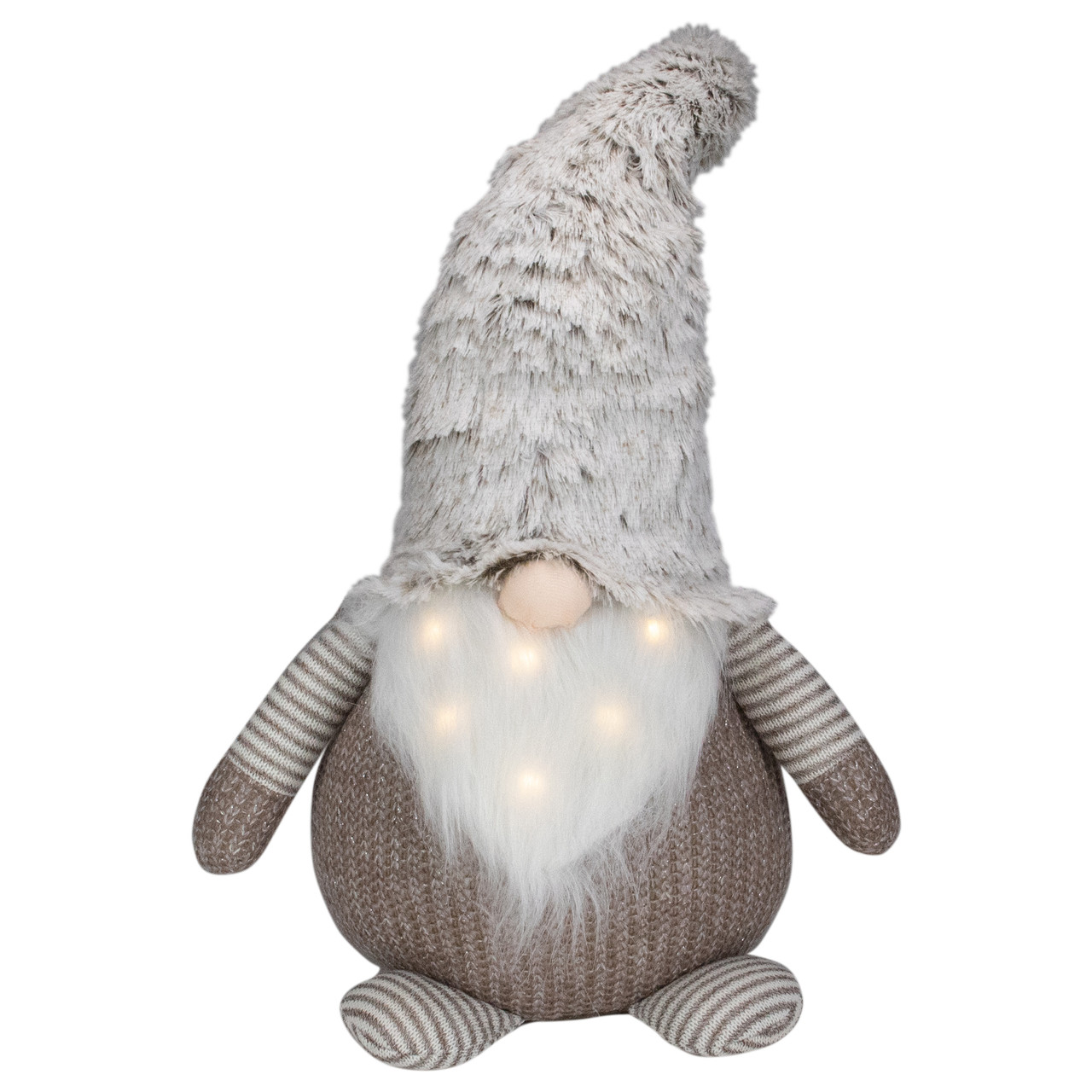LED Lighted Knitted Gnome with Faux Fur Hat Christmas Figure - 23.5"