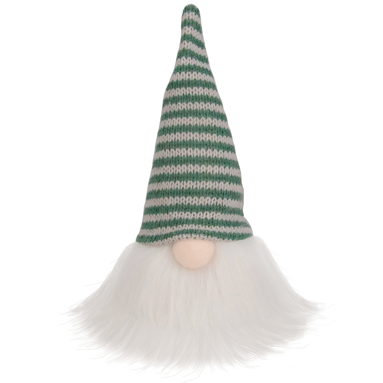 Striped Knitted Gnome Head Christmas Figure - 5.5" - Green