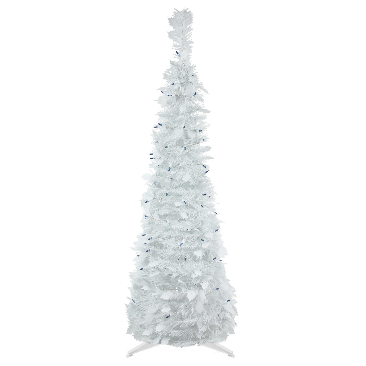 4' Pre-Lit White Tinsel Pop-Up Artificial Christmas Tree, Blue Lights