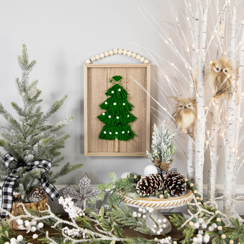 14" Knitted Christmas Tree Wooden Framed Wall Sign