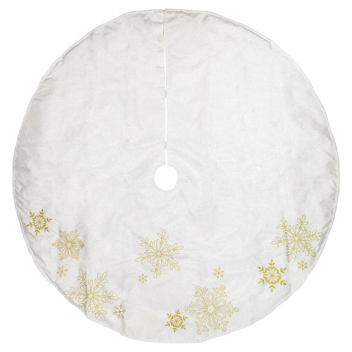 48" White with Gold Embroidered Snowflakes Christmas Tree Skirt