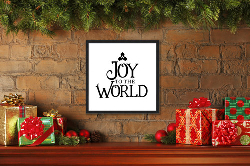Joy to the World 15.5" x 15.5" Framed Christmas Wall Decor Art Print Sign Poster in a Black Wooden Frame with UV Acrylic and Hangers