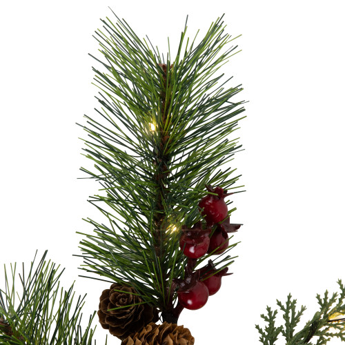 Lighted Pinecone, Berry and Pine Christmas Spray - 27" - Warm White