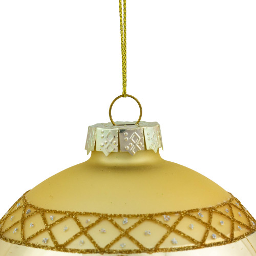 Set of 2 Golden Glittered Holly and Berries Christmas Glass Ball Ornaments 4"