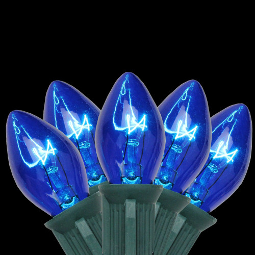 25-Count Blue C7 Christmas Light Set, 24ft Green Wire