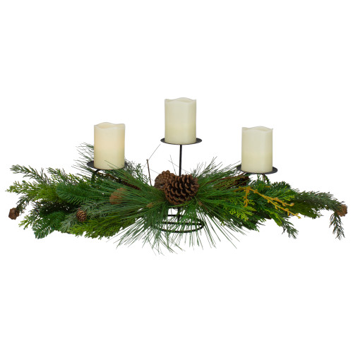 32" Brown and Green Artificial Pine Cone and Pine Needle Christmas Candle Holder