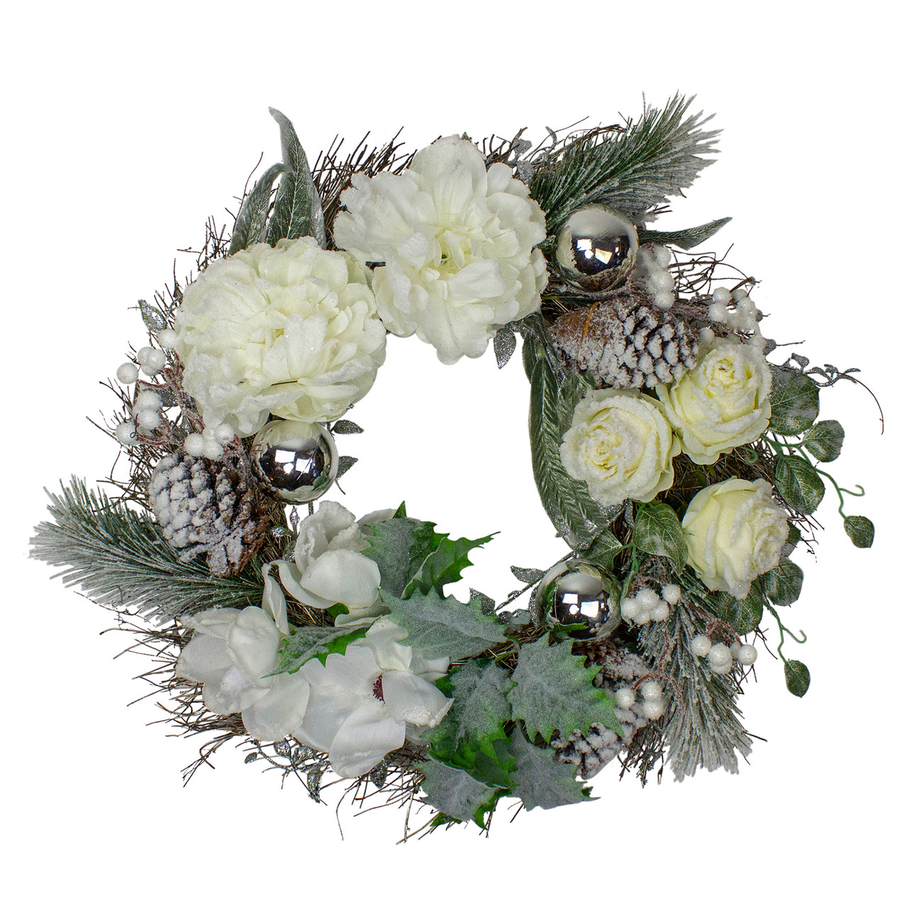Floral Flocked Pine Artificial Grapevine Christmas Wreath - 24" - Unlit