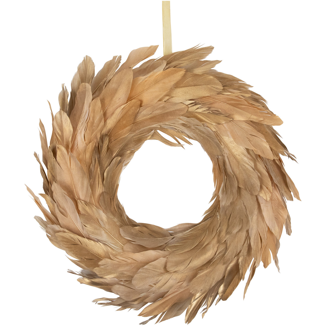 Artificial Feather Wreath - 14" - Gold