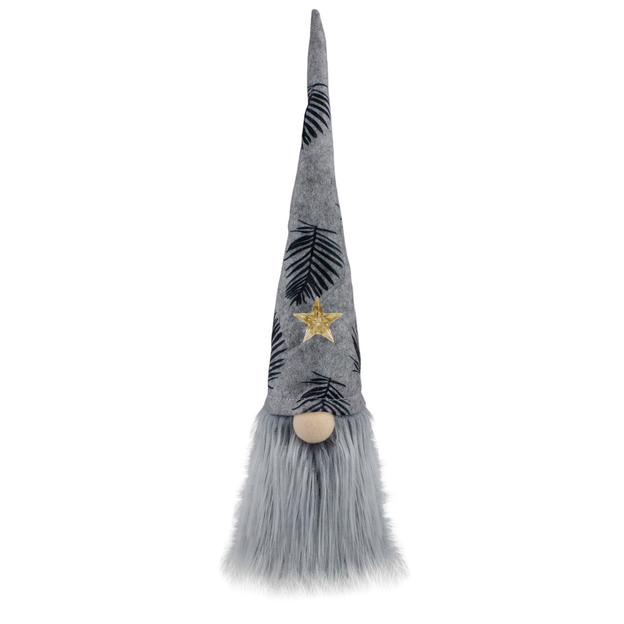 Lighted Star Gnome with Palm Leaves Hat Christmas Decoration - 16" - Gray and Black