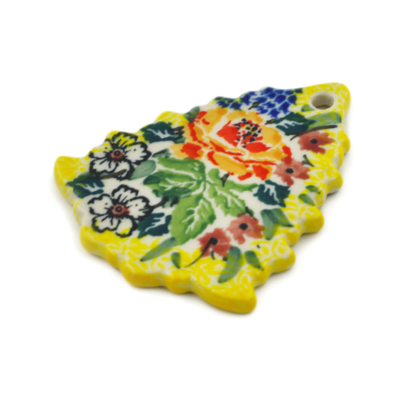 Polmedia Polish Pottery Christmas Tree Pendant 3" Copper Rose Meadow