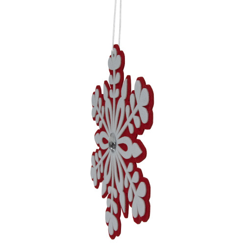 10" Red and White Snowflake Christmas Ornament with Gem