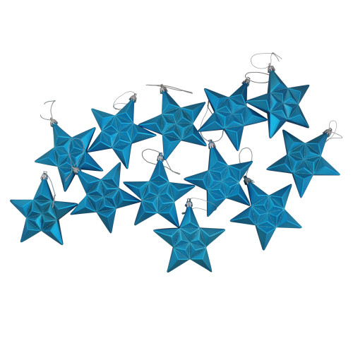 12ct Matte Turquoise Blue Glittered Star Shatterproof Christmas Ornaments 5" (127mm)