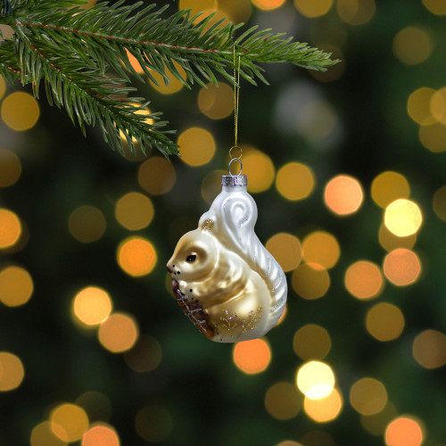 3.75" Brown and White Glass Squirrel with Nut Christmas Ornament