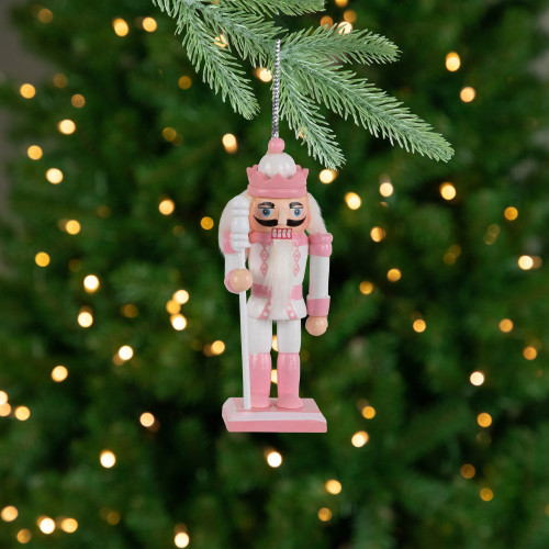 Nutcracker Soldier Christmas Ornaments - 3.25" - Pink and White - Set of 6