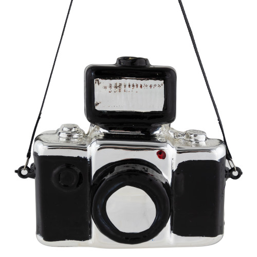 4" Black Retro Camera Glass Christmas Ornament