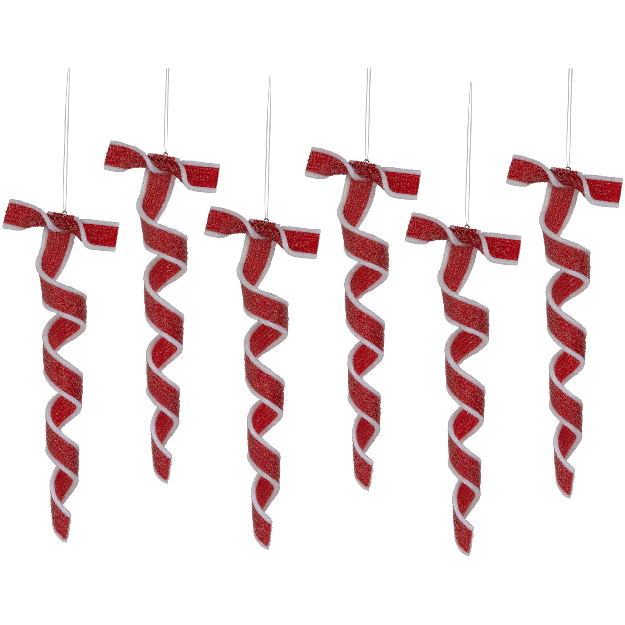 6ct Frosted Red and White Candy Twist Christmas Ornaments 9"