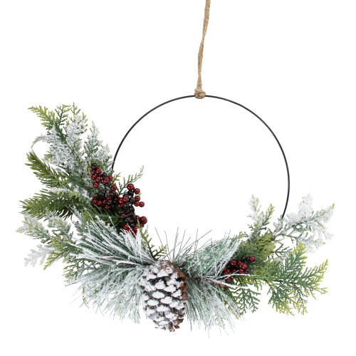 Frosted Mixed Foliage with Berries and Pinecone Artificial Christmas Wreath, 16-Inch, Unlit