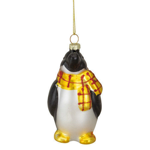 3.75" Black, White, and Yellow Glass Penguin Christmas Ornament