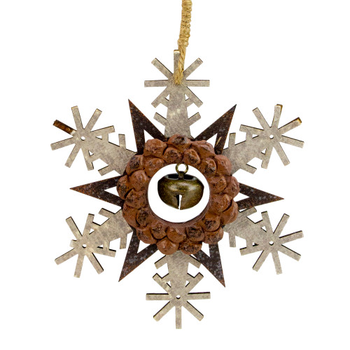6" Brown and White Wooden Snowflake Christmas Ornament