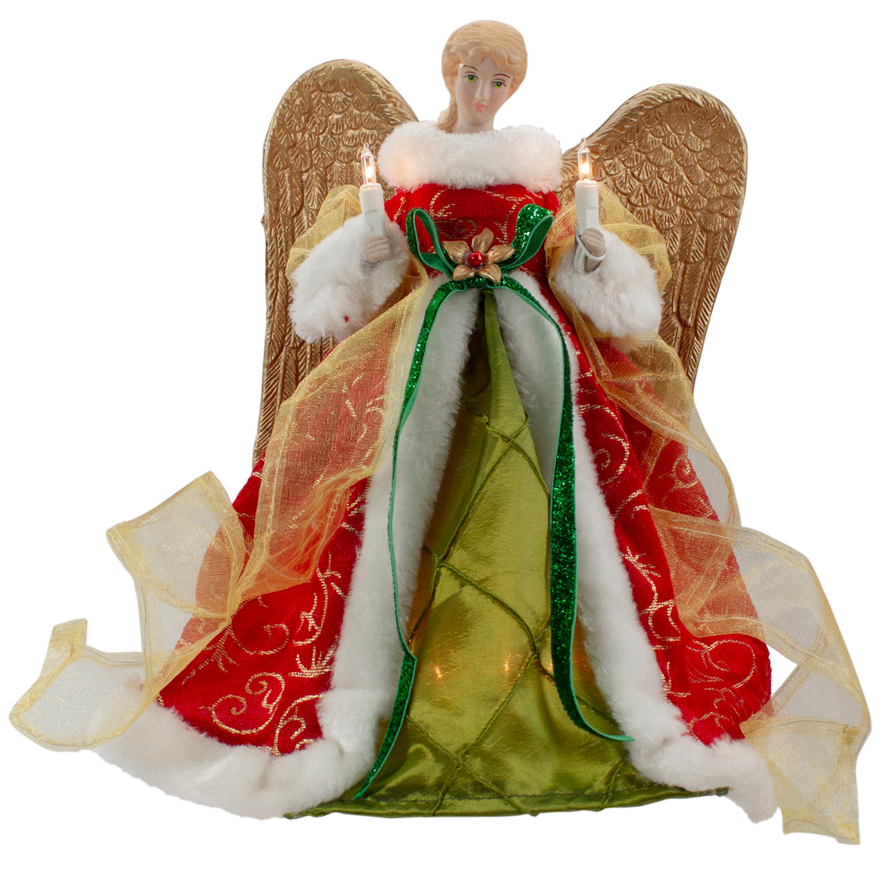 Lighted Angel with Golden Wings Christmas Tree Topper - 12" - Clear Lights