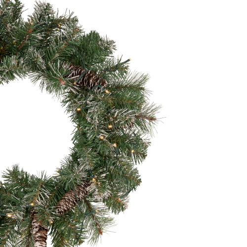 Pre-Lit Battery Operated Frosted Pine Christmas Wreath - 24" - Warm White LED Lights