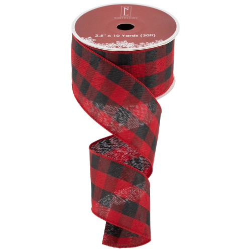Black and Red Check Plaid Wired Craft Christmas Ribbon 2.5" x 10 Yards