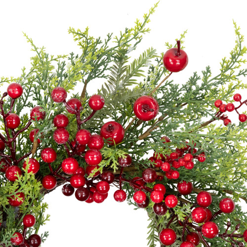 Frosted Berry and Crabapple Artificial Cedar and Pine Christmas Wreath - 24" - Unlit