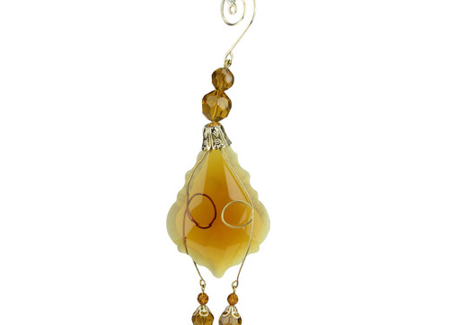 9" Amber and Gold Faceted Beads Christmas Pendant Ornament