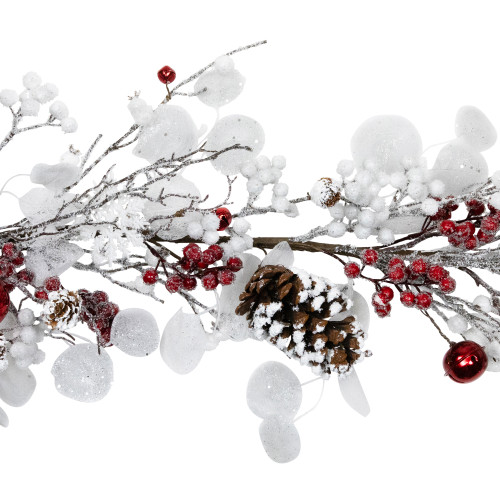 Berries and Snowflakes Artificial Christmas Garland - 6' x 8" - Red and White - Unlit